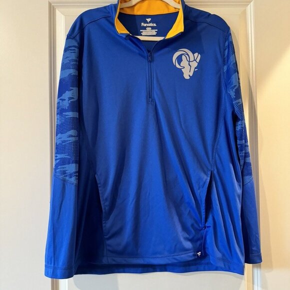 Men's Los Angeles Rams Fanatics Quarter Zip Jacket Size Large EUC - Picture 2 of 4